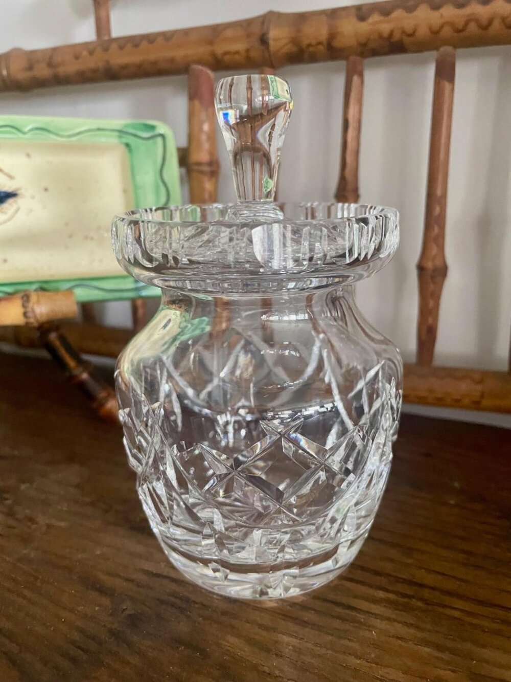 Vintage Cut Crystal or glass Jam Jar with Lid, Small  Honey Pot